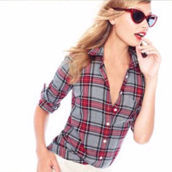 J. Crew Tops - J. Crew Boy Shirt, Grey Tartan Plaid